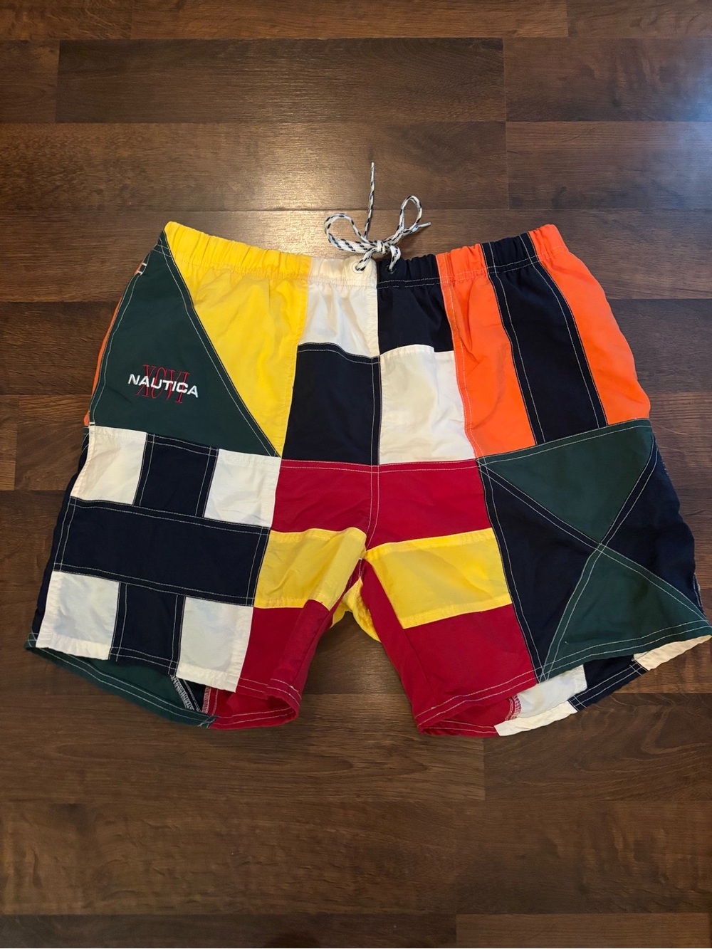 Vintage Nautica Colorblock Patchwork Swim Trunks - Multicolor